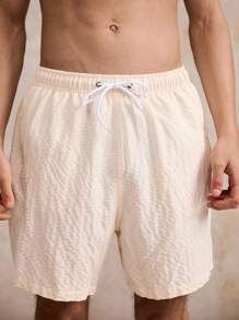 Surfspeed Quần short đi biển họa tiết hoa trơn màu có dây rút cho nam - Màu be - Xem 5