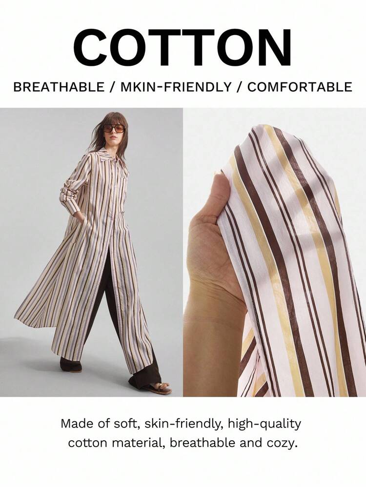 2025 Autumn/Winter Women's Office Attire, Wedding Guest Dress, Birthday Outfit, Teacher Uniform, Club Wear, Autumn/Winter Clothing, Vintage-Inspired Business Casual Striped Long Sleeve Single-Breasted Casual Dress