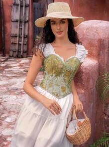 1pc Women's Yellow-Green Short Crop Top - Multicolor - View 4