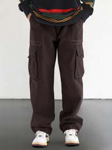 Manfinity Roghcode 秋季宽松男式翻盖口袋侧边工装裤