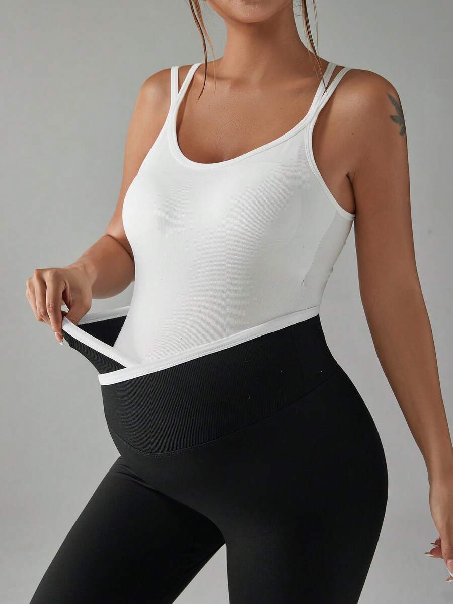 SHEIN Comfortable High Elasticity Slim Fit Maternity Activewear Pants - Black - View 1