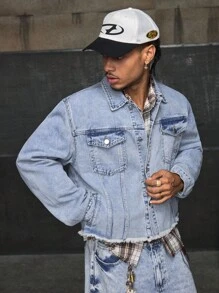 AXEPEAK 男士梭织休闲宽松长袖短款夹克，秋季 - 藍色 - 查看 4