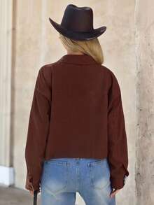 SHEIN LUNE Women Casual Fashion Versatile Commuting Minimalist Brown Button Up Shirt Christmas Business Western Wear Country Teacher In Fall/Winter - Brown - View 5