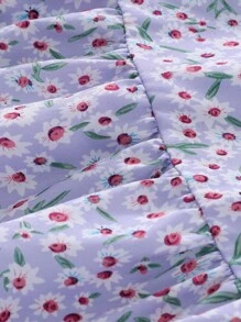 女童花卉印花蝴蝶结装饰短袖连衣裙