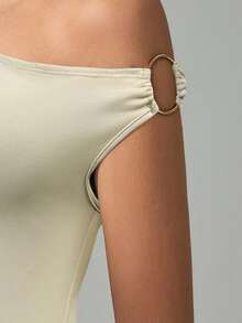 SHEIN Tall Váy cổ lệch màu thanh lịch dành cho nữ - Màu be - Xem 7