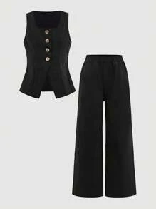 Firerie Kids Firerie Kids 2件套纯色女童无袖上衣和裤子套装