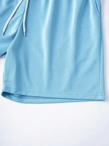 Manfinity Roghcode 男士字母印花圆领短袖休闲 T 恤和抽绳腰短裤套装搭配度假套装，男士两件套夏季服装，舒适服装 - 彩色 - 查看 5