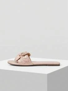 MOTF WOMEN'S FASHION CASUAL WOVEN EMBOSSED MULE SLIP-ON FLAT SANDALS FOR CHRISTMAS - Gold - View 3