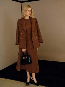 MOTF PREMIUM TWEED SOLID RAW TRIM SLEEVELESS DRESS - Coffee - View 6