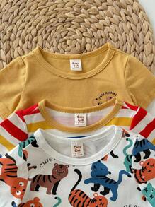 Baby Boy 3pcs Striped & Cartoon Graphic Tee