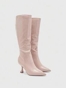 CUCCOO BIZCHIC Women's Fashion Versatile Minimalist High Heel Mid-Calf Boots, Pink - Apricot - View 6