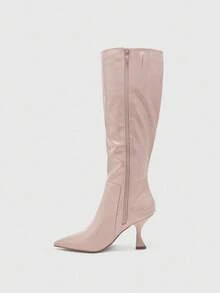 CUCCOO BIZCHIC Women's Fashion Versatile Minimalist High Heel Mid-Calf Boots, Pink - Apricot - View 9