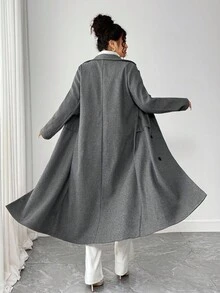 Elenzga Sombrero de lana largo con solapa de moneda vintage de moda, otoño/invierno - Gris - Ver 4