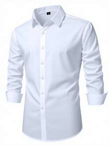 Manfinity Bizformal Elegant White Long Sleeve Dress Shirt For Formal Or Office Wear With Shirt Collar Business Shirts Business Casual Men Shirt , Fall