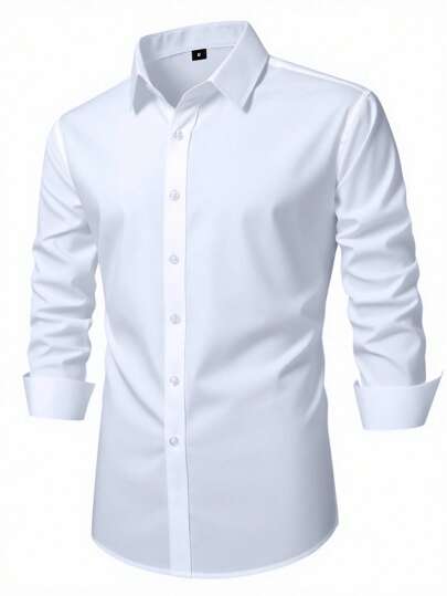 Manfinity Mode Men's Fashion Casual Long Sleeve Shirt , Solid Color Button Long Sleeve Shirt, Formal, Old Money