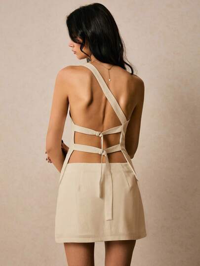 Poéselle Women's One Shoulder Open Back Adjustable Ties Tops Women's Summer Solid Color Backless Top Summer Boho Y2k Top Country Concert Festival Clothes