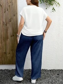 EMERY ROSE 2 件套女士加大码休闲心形印花短袖抽绳系带 T 恤和长裤，适合夏季 - 彩色 - 查看 2