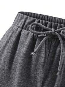 青少年女童抽绳腰阔腿直筒休闲裤，小码女式休闲裤可搭配连帽衫、夹克、毛衣、棉质外套，打造街头和校园风格 - 深灰色 - 查看 5