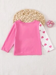 SHEIN Bow Print Black Long Sleeve Blouse For Baby Girls, Versatile Fashionable Elegant Outerwear - Hot Pink - View 2
