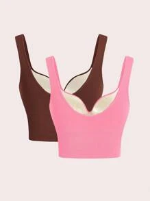 SHEIN Sports 简约无缝舒适运动文胸 - 彩色 - 查看 2