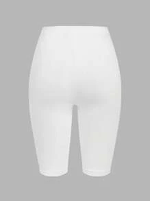 SHEIN EZwear 純色休閒短款緊身褲，適合夏秋季，女款緊身剪裁，適用於皮拉提斯健身房，黑色、淺粉色、白色 - 彩色 - 查看 5