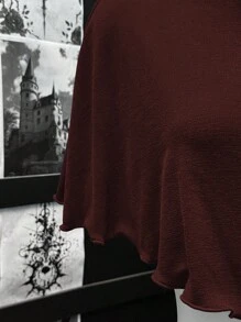 EgrlEra Comfortable Unique Fabric Asymmetrical Shoulder Vacation Style Top - Burgundy - View 5