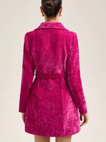 Aveloria Rosie Commuter Ruffle Trim Suit Skirt With Belt, A-Line Collared Long Sleeve Dress Fall Cloth For Women - Hot Pink - View 2