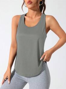 CourtClass Women's Casual Letter Graphic Racerback Tank Top, Summer - Light Grey - View 2