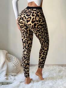 SHEIN SXY 豹纹拼色修身夏季紧身裤，猎豹印花，女式街头服饰，街头服饰，女士性感服装，动物印花紧身裤，猎豹印花紧身裤，豹纹裤，女式豹纹紧身裤，豹纹紧身裤 - 彩色 - 查看 5