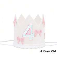 1件，半岁/1-5岁蝴蝶结生日帽装饰周岁礼物白色皇冠粉色蝴蝶结皇冠派对公主头饰照片白粉装饰生日派对帽装饰数量2/1-5亮片皇冠发饰公主生日派对节庆派对 - 彩色 - 查看 7