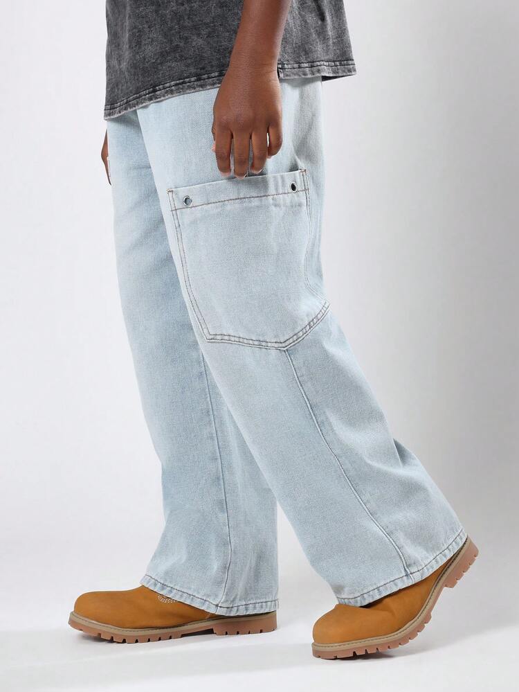 오버사이즈 포켓이 있는 와이드 레그 데님 팬츠