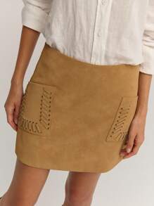 Nöista Women's Western Style Dual Pocket Casual Fashion Midi Skirt