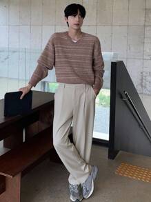 DAZY 男士卡其色松紧腰休闲西装裤，适合所有季节 - 卡其色 - 查看 4