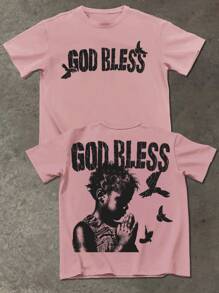 Manfinity EMRG Men's Casual Summer T-Shirt With Graphic & Letter Print - Watermelon Pink - View 2