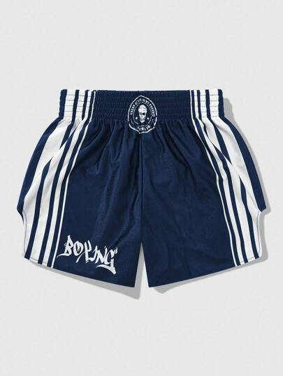Street Life Pantaloncini da boxe da uomo con strisce a contrasto e stampa di lettere