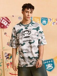 Paul Frank X SHEIN Men's Casual Monkey & Camouflage Print Short Sleeve T-Shirt, Summer - Multicolor - View 1