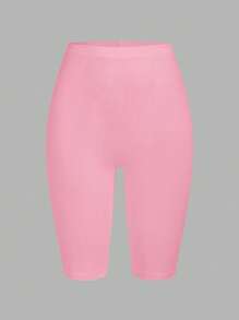 SHEIN EZwear 純色休閒短款緊身褲，適合夏秋季，女款緊身剪裁，適用於皮拉提斯健身房，黑色、淺粉色、白色 - 彩色 - 查看 8