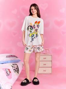 THE POWERPUFF GIRLS X SHEIN 时尚卡通刺绣防滑室内拖鞋女童柔软毛绒保暖冬季可爱家居鞋花朵、泡泡和毛茛，耐用鞋底，居家卧室空调房春秋冬 - 黑色 - 查看 5