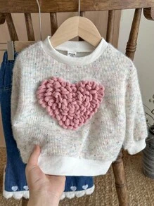 SHEIN Áo thun in hình trái tim dễ thương và quần denim thêu hình trái tim thời trang thu đông cho bé gái - Nhiều màu - Xem 7