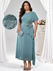 Coutiva Vestido de noche formal de alta gama para mujer talla grande, vestido elegante de fiesta, con aire de lujo