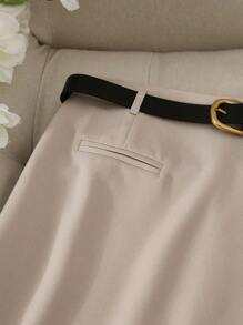 Franclia Petite 休闲通勤时尚不对称下摆裙裤女多功能单件短裤腰部无腰带搭配单件裙裤 - 卡其色 - 查看 6