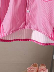 SHEIN Explorewe 2件套年轻女孩休闲条纹印花长袖开衫衬衫+玫红色披肩，秋冬 - 玫紅色 - 查看 8