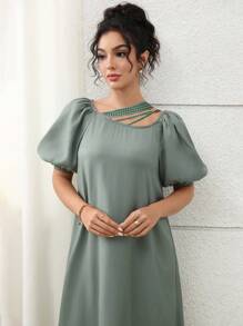 Yasmyna Women's Solid Color Minimalist Casual Short Sleeve Arabic Style Dress