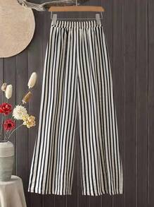 Rusticease 女士松紧腰条纹阔腿宽松休闲裤 - 彩色 - 查看 3