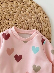 SHEIN 2件套新生儿爱心图案长袖上衣和裤子套装 - 彩色 - 查看 6