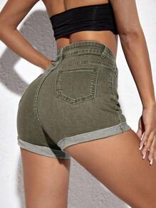 SHEIN ICON Summer Casual Washed High Waist Slim Fit Denim Shorts