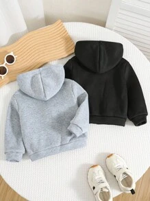 SHEIN 2 件婴儿男孩/女孩可爱简约字母印花纯色连帽夹克，百搭百搭服装，男女通用婴儿冬装 - 彩色 - 查看 2