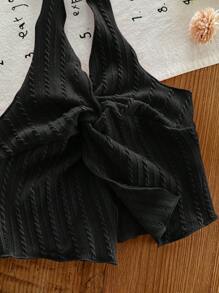 SHEIN LMoss Kids 年轻女孩休闲时尚百搭纯色针织吊带背心 - 黑色 - 查看 4