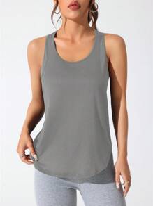 CourtClass Women's Casual Letter Graphic Racerback Tank Top, Summer - Light Grey - View 6