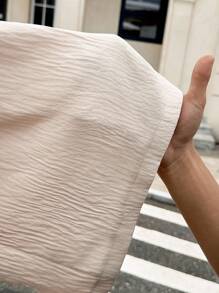 女式纯色简约V领短袖连体裤，日常穿着 - 杏色 - 查看 3